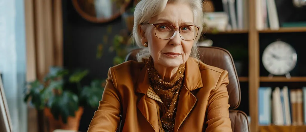 Senior female sitting at a desk