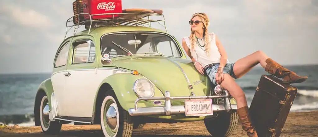 Hippie Lady Leaning on a Car - Illustrating Authenticity in Marketing