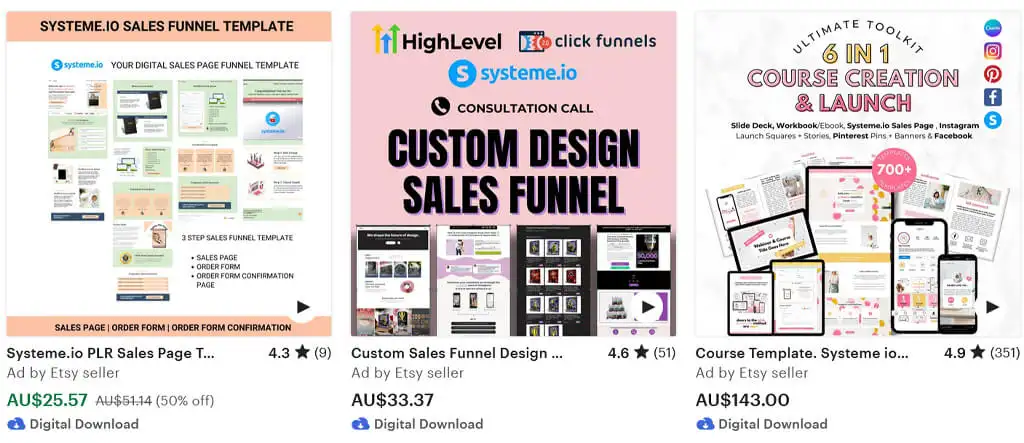 Featured image showing a variety of Systeme.io templates for sales funnels and online marketing.