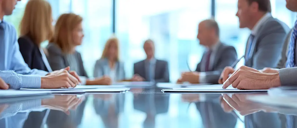 Group of people seated in a casual meeting setting, symbolizing community networking and support offered through Facebook Groups.