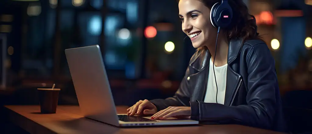 A senior woman using a laptop, illustrating the flexibility of freelance writing from home